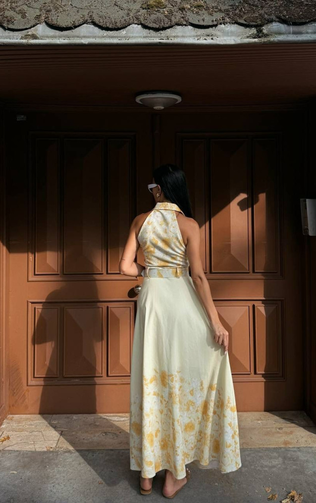 Çiçek Desenli Kemerli Elbise 