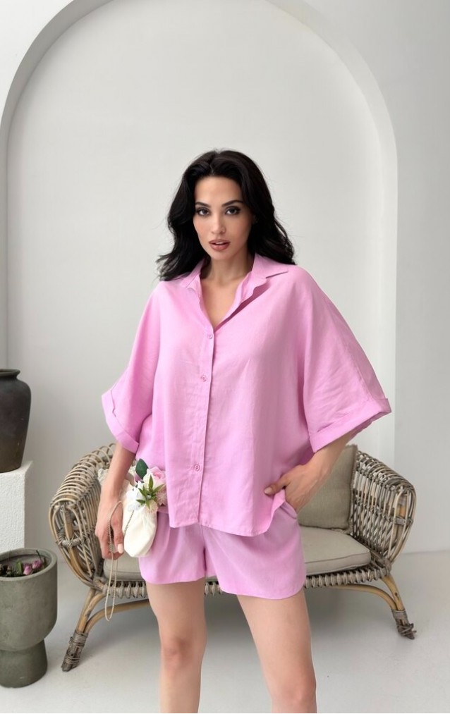 Gömlek Şort Takım Pembe