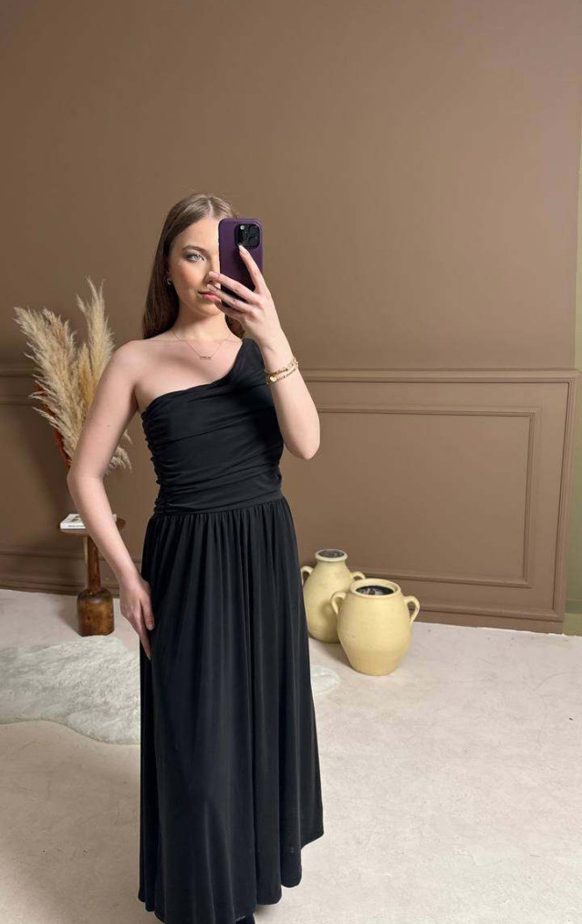 Lacivert Tek Omuzlu Elbise