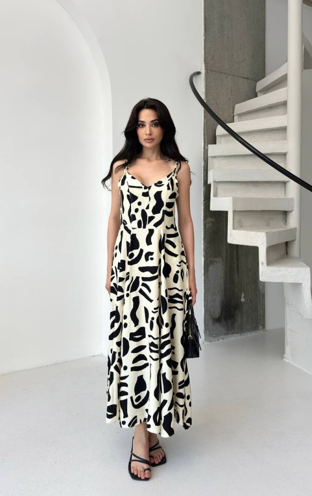 Desenli İp Askılı Elbise