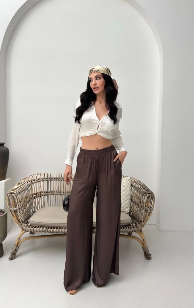 Kahve İnce Saten Pantolon