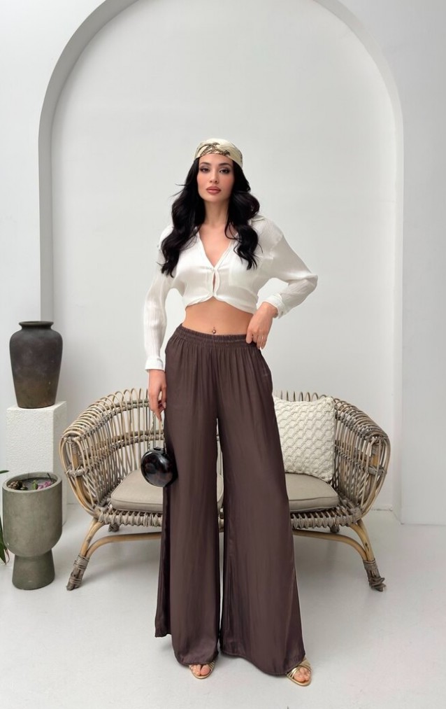 Kahve İnce Saten Pantolon
