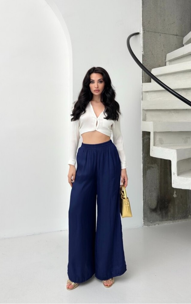 Lacivert Saten İnce Pantolon